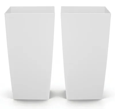 Produktbild von Pflanzkübel / Blumenkübel - 2er-Set 39 x 39 x 75 cm - Mit Innentopf - Mit Abflusslöchern - Robuster PP-Kunststoff - Quadratisch - Für Innen & Außen - Weiß