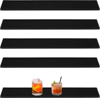 Image de 5 tapis de bar, noirs, 10x60 cm, en caoutchouc, pour bar