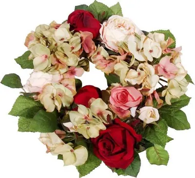 Immagine prodotto di Ghirlanda di ortensie e rose rosa bordeaux 20 cm