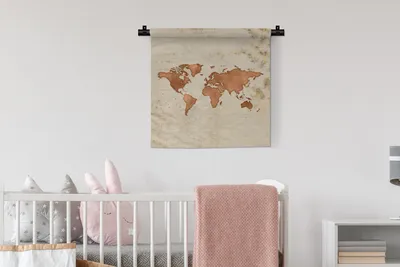 Produktbild von MuchoWow® Wandteppich Wandbehang Weltkarte - Vintage - Orange 60x60 cm Tapisserie Dekoration Wandtuch - Dekorationen - Wand Decke