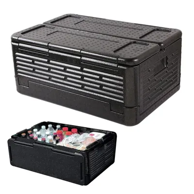 Image de Boîte isotherme pliable pour repas, 60 x 41 x 25 cm, 40 L, noir, boîte en polystyrène, boîte isotherme avec couvercle intégré, glacière pour plats froids et chauds