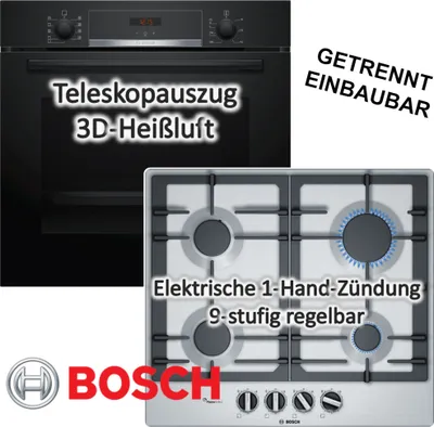 Produktbild von HERDSET Bosch Backofen Teleskopauszug mit Gaskochfeld WOK-Brenner - autark, 60 cm