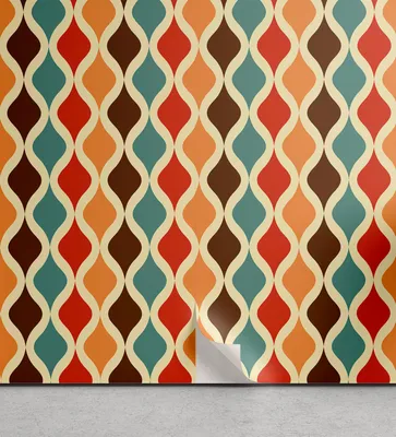 Produktbild von ABAKUHAUS Retro abziehbare & klebbare Tapete für Zuhause, Funky Verschiedene Formen, selbstklebendes Wohnzimmer Küchenakzent, 33 cm x 90 cm, Mehrfarbig