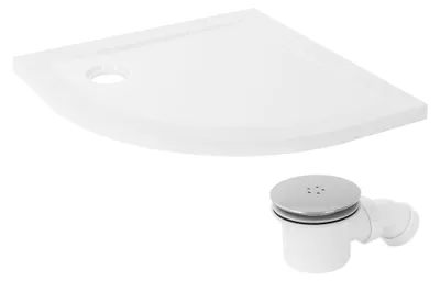 Produktbild von LuxeBath Duschwanne 80x80 cm Weiß mit Ablaufgarnitur, Duschtasse rund Komplett Set, Viertelkreis Brausewanne H:40mm aus SMC, Brausetasse mit Siphon