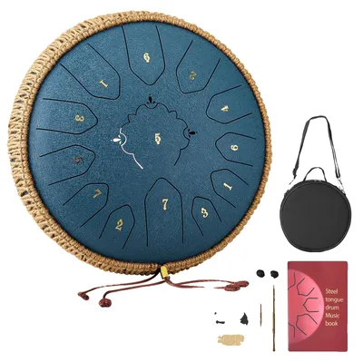 Productafbeelding van VEVOR Staaltongtrommel, diameter 305 mm, 13 tonen, regenpijptrommel, in C-majeur, met notitieboekje en stokken, percussie-instrument voor meditatie, yoga en muzikale basisopleiding, staaltongtrommel, marineblauw
