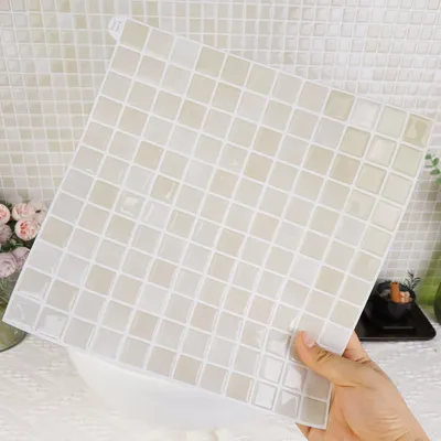 Produktbild von Wandfliesen Aufkleber Mosaik 3D - 25,4 x 25,4 cm - 10 Stück - Weiß - Selbstklebend