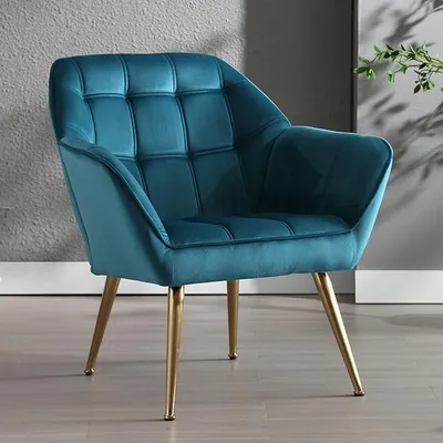 Imagen del producto de Sillón de sala de estar, tipo orejero, con patas de metal, tapizado en terciopelo, color azul