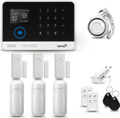 Produktbild von HUXGO HXA003 Alarmanlage Haus WiFi + GSM 4G mit Sirene, Alarm System mit 3x Bewegungssensor und 3x Tür- Fenstersensor