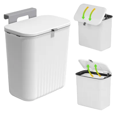 Image de Poubelle de cuisine de 9 litres avec couvercle, conçue pour être fixée au mur