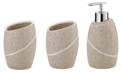 Produktbild von kela Badezimmer Set 3-teilig TALUS, Natursteinoptik, Becher, Zahnbürstenhalter,