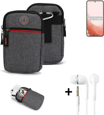 Produktbild von K-S-Trade Gürteltaasche + Kopfhörer kompatibel mit Samsung Galaxy S22 Exynos Handy Tasche Holster Schutz Hülle Handy Hülle grau Zusatzfächer 1x