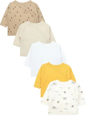Produktbild von TupTam Baby Jungen Langarm Wickelshirt Baumwolle 5er Set, Farbe: Braun_Gelb_Tiere_Beige_Grau, Größe: 68