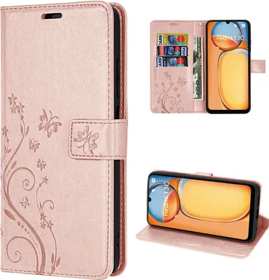 Produktbild von Hülle Xiaomi Redmi 13C /Poco C65, Handy Tasche Handyhülle Wallet Case Flip Cover Rosegold