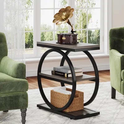Image de Petite table d'appoint - Table basse rectangulaire à 3 étagères - Piètement en métal de style industriel vintage - Pour le salon, à côté du canapé - 30 × 60 × 65 cm - Gris 01