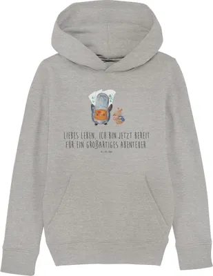 Produktbild von Mr. & Mrs. Panda Kinderpullover Pinguin & Maus Wanderer 9-11 Jahre (134/146) - Heather Grey - Geschenk, Kapuzenpullover, Wanderlust, Wandern, Pullover, Kinderbekleidung