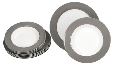 Produktbild von 12tlg Tafelservice Variant Grau Porzellan 6 Personen Speiseteller Suppenteller