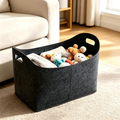 Image de NAIZY, sacs pour bois de cheminée de couleur gris foncé, lot de 8, en feutre épais, avec des poignées ergonomiques en bois, conçus pour protéger le sol, idéaux pour le transport et le stockage du bois de cheminée