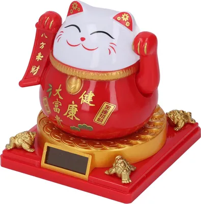 Obrázek produktu pro Lucky Cat Waving Arm Solar Powered Light Induction Wealth Welcoming Fortune Cat Decoration for Home Car Dashboard Housewarming Gift L