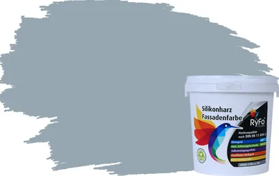 Produktbild von RyFo Colors Silikonharz Fassadenfarbe Lotuseffekt Trend Denimgrau 1l - bunte Fassadenfarbe, weitere Grau Farbtöne und Größen erhältlich, Deckkraft Klasse 1