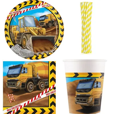 Produktbild von Baustelle Party Deko Set zum Kindergeburtstag Bagger Fahrzeuge Geburtstag Deko Jungs