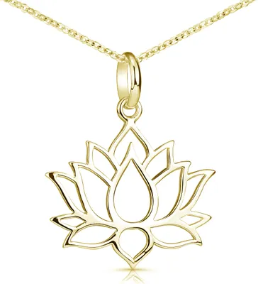 Produktbild von MATERIA Lotusblüte Schmuck Anhänger gold aus 925 Sterling-Silber vergoldet wahlweise mit Kette KA-69-Gold