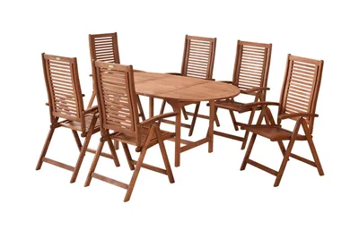 Produktbild von Merxx 7tlg. Cordoba Gartenmöbelset - 6 Klappsessel, 1 Ausziehtisch 120 (170) x 100 cm - Eukalyptus