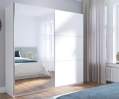 Obrázek produktu pro Velká šatní skříň 201 cm se zrcadlem APASTO - bílá