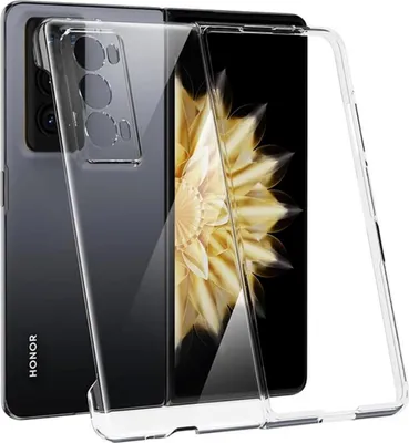 A transparent phone case is shown on a dark background, with a phone inside the case displaying a floral pattern.