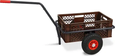 Produktbild von Robuster Handwagen in anthrazit, belastbar bis zu 200 kg, mit 24 cm hohem Korb in braun
