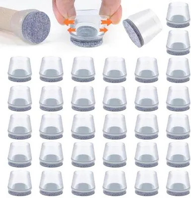 Produktbild von Famanu Stuhlbeinschutz 25-27 mm - Runde Transparente Silikonstopfen mit Filzpolstern (16 Stück)