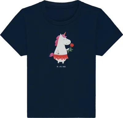 Produktbild von Mr. & Mrs. Panda Babyshirt Einhorn Dame 6. - 12. Monat - French Navy - Geschenk, Lady, T-Shirt, Freundin, Kleinkind, Baby Kurzarmshirt, Baumwolle Shirt, Bachelorette