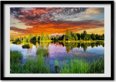 Produktbild von Bild - Bilder - Bilderrahmen - 70 cm x 50 cm - MDF-Rahmen, Wandkunst Fluss in den Wald