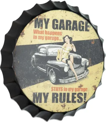 Produktbild von Moritz Deko Blechschild Kronkorken My Garage My Rules Werkstatt Garage Metallschild Retro Vintage-Design zur Dekoration Wanddekoration