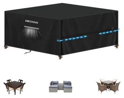 Immagine prodotto di Copertura protettiva per mobili da giardino, dimensioni 200x200x90 cm, impermeabile, resistente ai raggi UV, tessuto Oxford 420D, colore nero