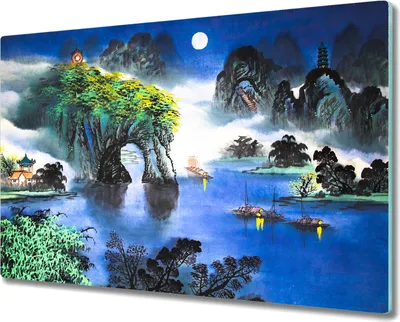 Produktbild von Coloray Küchenbrett Kochplattenabdeckung Hackbrett Schneidebrett Herdabdeckplatte 80x52 cm - Boote im chinesischen Stil