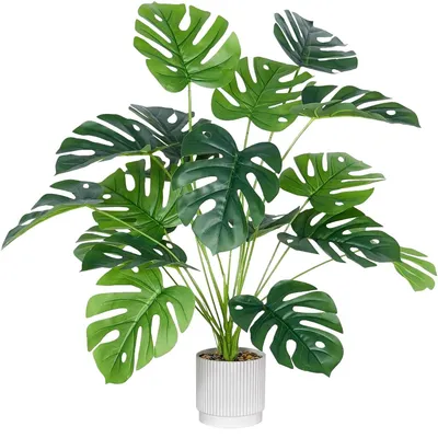 Productafbeelding van Kunstplant Monstera in een pot van 71 cm, met 18 bladeren. Een realistische kunstplant, geschikt voor de woonkamer, badkamer, slaapkamer of balkon.