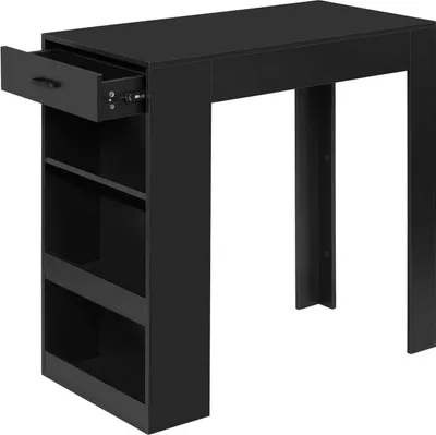 Produktbild von Bartisch mit Schublade, 3 Regalen und Weinregal | Schwarz | 100x50x100cm