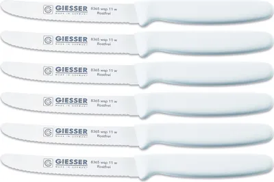 Produktbild von 6er Set Giesser Brötchenmesser Tomatenmesser Küchenmesser 3mm Wellenschliff Klinge 11cm - weiß