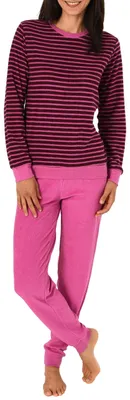 Produktbild von Lässiger Damen Frottee Pyjama langarm mit Bündchen in Streifenoptik - 291 201 13 776 ; beere , 40/42