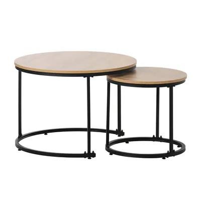 Produktbild von Couchtisch Runder Geschachtelter Beistelltisch Eiche Wohnzimmertisch für Wohnzimmer