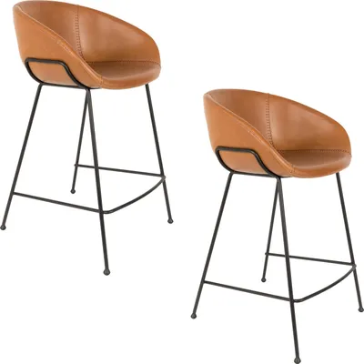 Produktbild von Zuiver Feston Barhocker mit Rückenlehne 65 cm Braun - 2 er Set