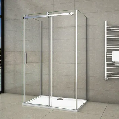 Produktbild von U-Form Duschkabine 100x195cm Schiebetür mit 80x80x195cm Seitenwand  8mm ESG-NANO Glas U-Form Duschabtrennung Sicherheitsglas Klarglas