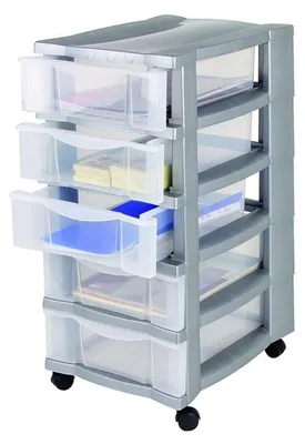 Image de Jelenia Plast Caisson à roulettes avec 5 tiroirs | Caisson de bureau en plastique 100% recyclable | Chariot mobile avec roulettes | Armoire à tiroirs 30x66x40 cm | Idéal pour le bureau & la chambre d'enfant