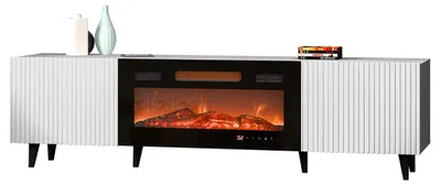 Produktbild von Mirjan24 TV-Lowboard Pafos 180 mit Kamin, Stilvoll Schlafzimmer Kollektion, TV-Schrank, Modern TV-Kommode (Farbe: Weiß / Schwarz Füße, mit Kamin Schwarz)