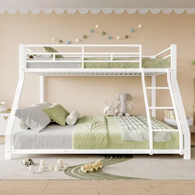 Produktbild von Odikalo Etagenbett Doppelbett Metallbett Kinderbett Geländer Leiter Fallschutz 90/140x200 weiss