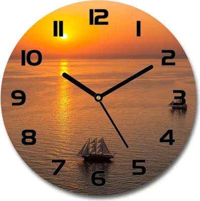 Produktbild von Wanduhr aus Glas 30fi Glasbild Glasuhr Gehärtetes Glas - schwarze-zeiger - Sunset sea