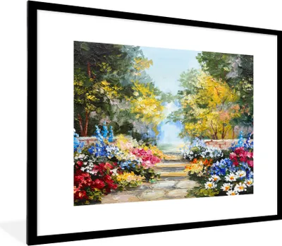 Produktbild von MuchoWow® Gerahmtes Poster Malerei - Blumen - Natur - Ölfarbe 80x60 cm - Poster mit Schwarzem Bilderrahmen Wandposter Rahmen Foto Bilder - Schlafzimmer-Dekorationen - Fotoposter