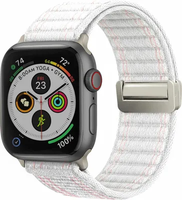 Produktbild von Smartwatch Armband für Apple Watch SE 2 44mm Nylon Textil Band Ersatzband Wechselband Magnetverschluss flexibel atmungsaktiv Weiß