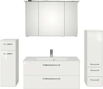 Produktbild von Badmöbel-Set Pelipal Kumba BxHxT 167 x 200 x 50 cm Frontfarbe weiß glanz 5-teilig und mehr mit Mineralguss-Waschtisch we