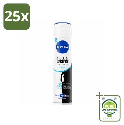Immagine prodotto di 25 spray deodoranti NIVEA Black & White Invisible Pure - 150 ml - Confezione grande - 25 pezzi